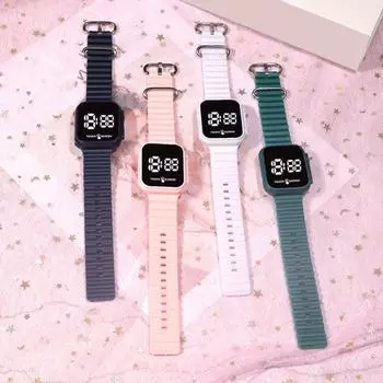 Светодиодные цифровые часы с квадратным циферблатом, большой экран, регулируемый ремешок на запястье, точный цвет дисплея, модные спортивные электронные часы для мужчин