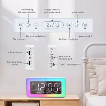 Светодиодные цифровые часы, светящийся электронный будильник, зеркальная поверхность, ночная лампа с 2 таймерами будильника 0 белый