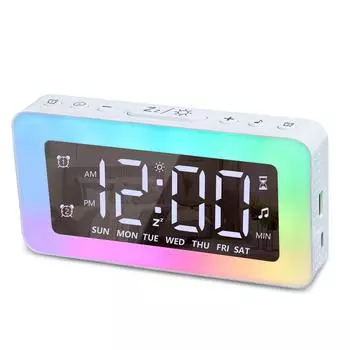 Светодиодные цифровые часы, светящийся электронный будильник, зеркальная поверхность, ночная лампа с 2 таймерами будильника 0 белый