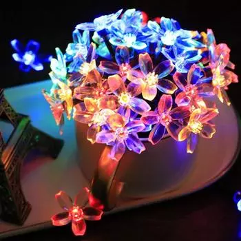 Светодиодные цветочные сказочные гирлянды, лампа вишневого цвета, открытый сад, свадебный декор