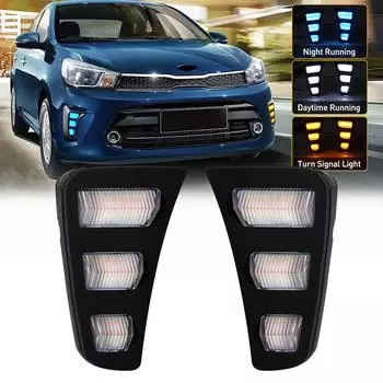 Светодиодные ДХО для Kia Pegas 2018 2019 дневные ходовые огни динамические указатели поворота противотуманные фары авто белые желтые синие автомобильные аксессуары 12 В