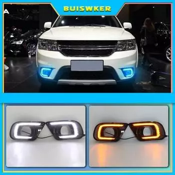 Светодиодные дневные ходовые огни для Dodge Journey Fiat Freemont 2014 2015 2016 Желтые поворотники стиль реле DRL противотуманные фары украшения White and yellow