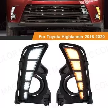 Светодиодные дневные ходовые огни для Toyota Highlander 2017 2018 2019 DRL передний бампер дневные огни поворотник противотуманные фары белый желтый 12 В