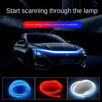 Светодиодные дневные ходовые огни, сканирование, запуск капота автомобиля, декоративные фонари DRL, направляющая для капота двигателя, декоративная лампа окружающего освещения 12 В