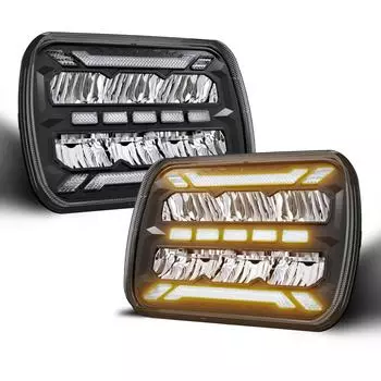 Светодиодные фары 7x6 Квадратные светодиодные фары 5x7, 1 пара, с дневными ходовыми огнями Указатель поворота, высокий чёрный