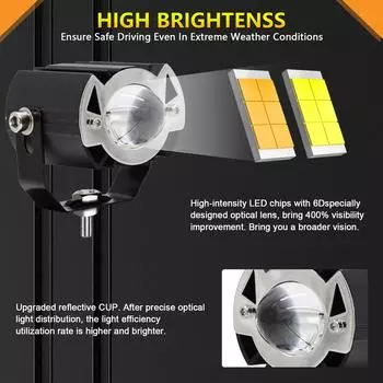 Светодиодные фары дальнего света для мотоциклов, 60 Вт 6000K3000K, супер яркие прожекторы, водонепроницаемые противотуманные фары для чёрный