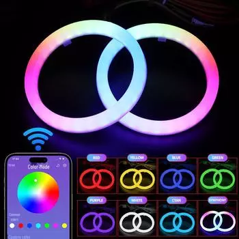 Светодиодные фары WANGHOI Angel Eye: Дневные ходовые огни с изменяемым цветом, управляемые по Bluetooth 60mm