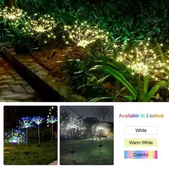 Светодиодные фейерверки на солнечных батареях, садовые украшения на открытом воздухе, IP44, травяной шар, одуванчик, водонепроницаемый светильник для ландшафтной дорожки, газона, дерева 90LED