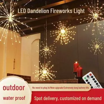 Светодиодные фейерверки «Одуванчик»: Звездное украшение для Рождества и кемпинга с дистанционным управлением и батареей 4AA, медный провод 90 lights