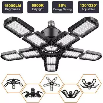Светодиодные фонари для гаража с 10 регулируемыми панелями E26/E27, потолочная рабочая лампа для магазина, 80 Вт, 150 Вт, 6500 К, лампа для промышленного освещения мастерской