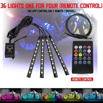 Светодиодные фонари для мотоциклетных аксессуаров RGB APP Управление звуком Мотоциклетная подсветка Гибкая водонепроницаемая декоративная подсветка Неоновая лента 12 В