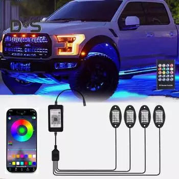 Светодиодные фонари RGB Rock Lights для автомобилей, грузовиков, UTV, управление через приложение, музыкальный режим, длина шнура 250 см, универсальная установка на грузовики, UTV, внедорожники, мигающая музыка A