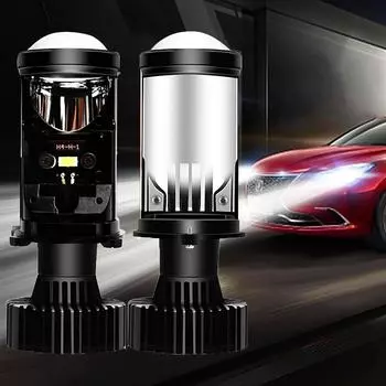 Светодиодные фонари с малой линзой H4, мини-фары «рыбий глаз», двойная линза, встроенная дальняя и ближняя, с тангенциальным прожектором