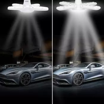 Светодиодные гаражные светильники - Потолочные гаражные светильники с регулируемой яркостью, 48 Вт, 6000LM, 6500K E27/B22, светодиодный потолок для гаража 1 pcs белый