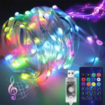 Светодиодные гирлянды Bluetooth 5M 10M 20M RGB IC, меняющие цвет светодиодные гирлянды с дистанционным управлением для украшения елки, свадьбы, вечеринки, Рождества 5M