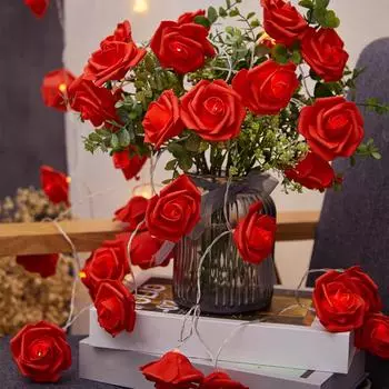 Светодиодные гирлянды из искусственных роз, рождественские огни, украшения для свадьбы, дома, комнаты, занавески, лампы, декор