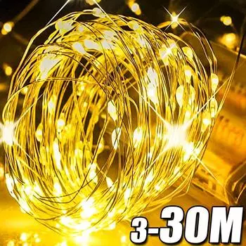 Светодиодные гирлянды из медной проволоки на батарейках, гирлянда, водонепроницаемая, наружная, сказочная подсветка, рождественская, свадебная вечеринка, декор, оптовая продажа 3M - (1pc)