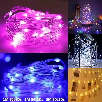 Светодиодные гирлянды из ПВХ, микро-звездные гирлянды на батарейках, декор для Хэллоуина 3.3ft/1m 10LEDs розовый