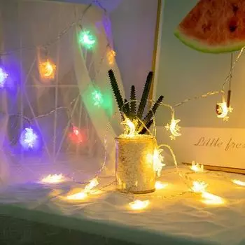 Светодиодные гирлянды «Луна и звезда» Гирлянда «Луна и звезда» для свадебного украшения Праздничные огни для вечеринок Украшения на Рамадан 2024 Свет 1.5m 10LED теплый белый