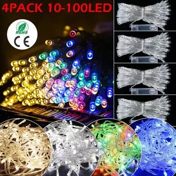 Светодиодные гирлянды на батарейках для использования в помещении и на открытом воздухе, рождественская елка, декор для вечеринки 4pack 1M 10LEDs теплый белый