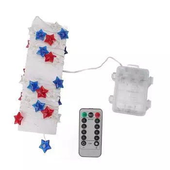Светодиодные гирлянды на батарейках ко Дню независимости, 9,8 футов, 40 светодиодов, красные, белые, синие, США