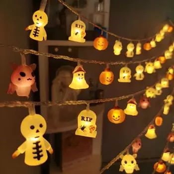 Светодиодные гирлянды на Хэллоуин, 2 режима, работающие от батареек, тыква, летучая мышь, светодиодные огни для Хэллоуина, Дня благодарения, Рождества, декора