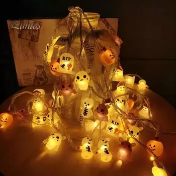 Светодиодные гирлянды на Хэллоуин, 2 режима, работающие от батареек, тыква, летучая мышь, светодиодные огни для Хэллоуина, Дня благодарения, Рождества, декора 3m