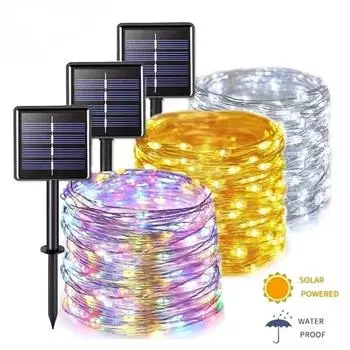 Светодиодные гирлянды на солнечных батареях для улицы, водонепроницаемые, энергоэффективные, простые в установке, доступны в размерах 7 м, 12 м, 22 м, для сада и рождественского декора 7M белый