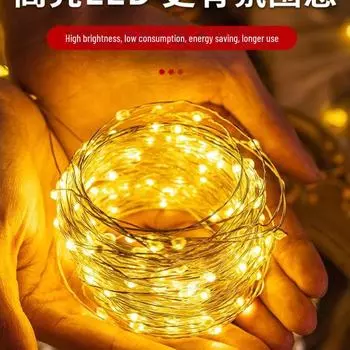 Светодиодные гирлянды на солнечных батареях из медной проволоки, уличные водонепроницаемые декоративные светильники для создания атмосферы в виде звездного неба. 1m 10 lights-button battery type