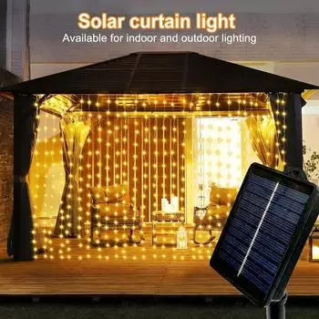 Светодиодные гирлянды на солнечных батареях, водонепроницаемые, из медной проволоки, для свадебной вечеринки, сада, двора, рождественского декора 3x1M(100LEDS) теплый белый