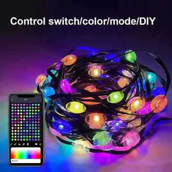 Светодиодные гирлянды с Bluetooth и режимом «сделай сам» Суперяркие водонепроницаемые меняющие цвет RGB рождественские огни чёрный