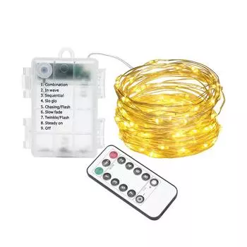 Светодиодные гирлянды с дистанционным управлением, 5 м / 10 м / 20 м, вспышка, сказочная гирлянда, 8 режимов, водонепроницаемая гирлянда для рождественских свадебных праздничных украшений и т. д. 5 meters теплый белый