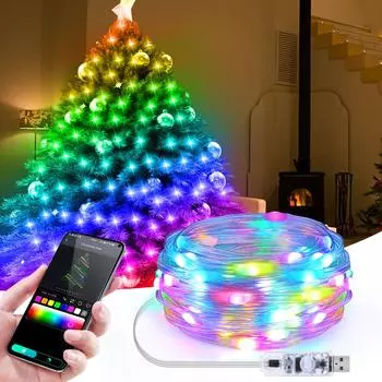 Светодиодные гирлянды с приложением Bluetooth с дистанционным управлением RGBIC Dream Color USB Светодиодные гирлянды для вечеринки, свадьбы, рождественские украшения в помещении, садовый светильник 5M-50LED