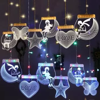 Светодиодные гирлянды с регулируемой яркостью USB, 3D-мерцающие подвесные светильники для штор с таймером 2M теплый белый