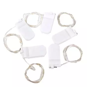 Светодиодные гирлянды, серебристая гирлянда из медной проволоки с батарейным блоком для подарочной коробки, свадебный центральный элемент 2m теплый белый