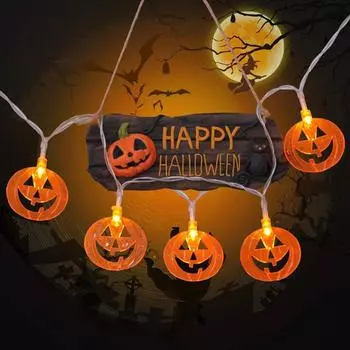 Светодиодные гирлянды, украшения на Хэллоуин, аксессуары, лампа ужасов, светодиодная гирлянда на батарейках для тыквы на Хэллоуин B-1.5M 10LED