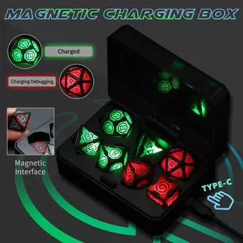 Светодиодные игральные кости с магнитной зарядкой и зарядным устройством DND Dice Dungeons and Dragons Dice Набор многогранных кубиков для настольной игры разноцветный