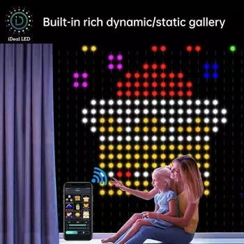 Светодиодные интеллектуальные RGB-занавески с подсветкой Bluetooth-приложение для управления, гирлянда, сделай сам, дисплей для фотографий, вечеринка, свадьба, декор для садовой вечеринки EU Plug