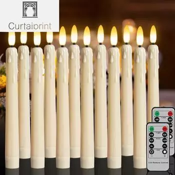 Светодиодные конические свечи, освещение обеденного стола, украшение дома, таймер для свечей, пульт дистанционного управления, мерцающая батарея, декоративная свеча-лампа Ivory
