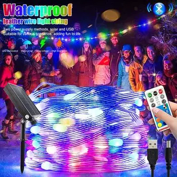 Светодиодные кожаные гирлянды с дистанционным управлением, уличные гирлянды на солнечных батареях и USB с регулируемой яркостью для свадьбы, рождественского украшения, освещение для кемпинга 8M разноцветный