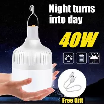Светодиодные лампы Аварийное освещение USB Перезаряжаемые лампочки Подвесной светильник для палатки Портативная аварийная лампа для сада 40W-1pc