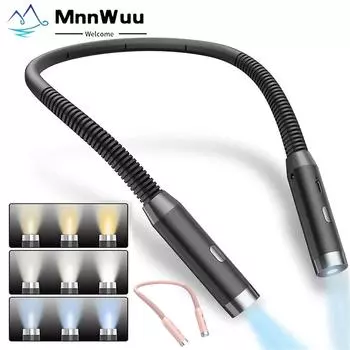 Светодиодные лампы для чтения на шею, перезаряжаемые гибкие лампы для книг, силиконовые лампы для чтения на подлокотниках, 3 яркости, портативное подвесное освещение для книг чёрный