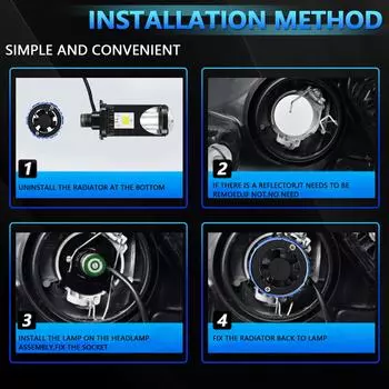 Светодиодные лампы для фар H4, 20000LM, 60 Вт, сверхяркий комплект для переоборудования светодиодных фар, 6000K, белый свет чёрный