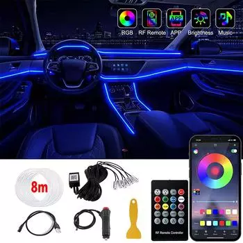 Светодиодные лампы для салона автомобиля, RGB оптоволоконная атмосфера, комплект неонового освещения с дистанционным управлением через приложение, автоматические декоративные лампы 4 in 1 6M Cigarette