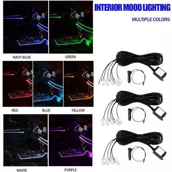Светодиодные лампы для салона автомобиля, RGB оптоволоконная атмосфера, комплект неонового освещения с дистанционным управлением через приложение, автоматические декоративные лампы