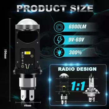Светодиодные лампы H4 для мотоциклетных фар CSP с линзами белого цвета H4