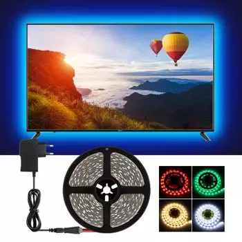 Светодиодные ленты 12 В постоянного тока SMD2835 300 светодиодов 16,4 футов/5 м Гибкая светодиодная лента для дома, кухни, декора спальни с вилкой европейского стандарта