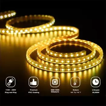 Светодиодные ленты 220 В высокой яркости гибкие светодиодные ленты 220 В водонепроницаемая лента для спальни кухни наружного садового освещения 1m