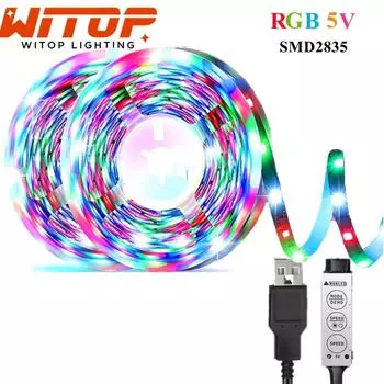 Светодиодные ленты 5050 SMD Гибкая лента Диод DC5V Настольный экран ТВ Фоновое освещение с USB 3-клавишным контроллером 1M разноцветный