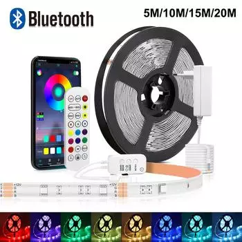 Светодиодные ленты Bluetooth ИК-контроллер RGB 5050 SMD Диод Гибкая подсветка для декора Домашний телевизор Спальня Светодиодные ленты с вилкой европейского стандарта 5M/Infrared control